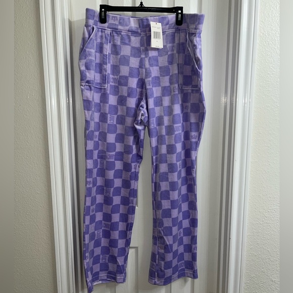 Juicy couture lilac checkered mid rise straight leg velour sweatpants - Picture 2 of 11